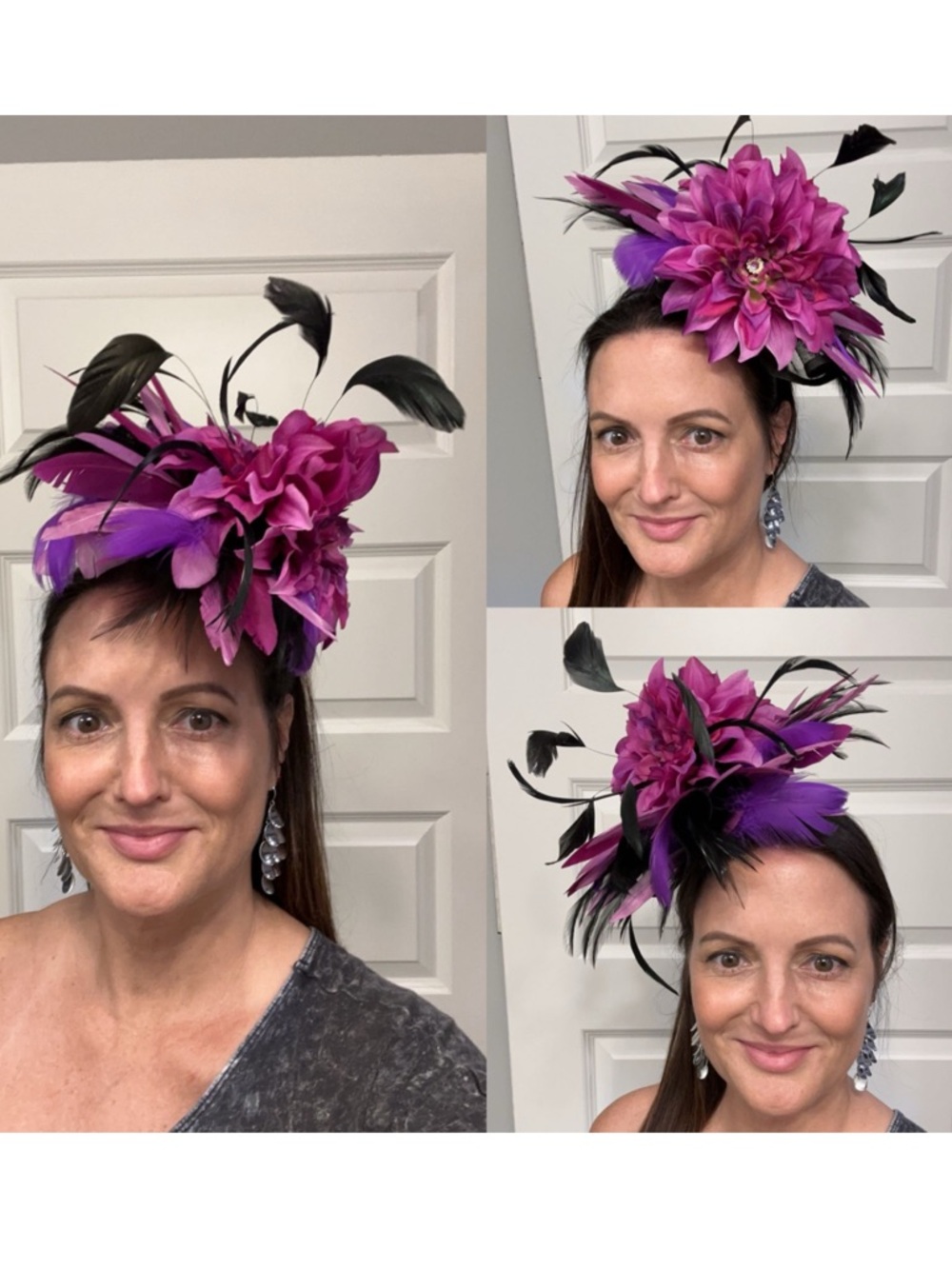 Pink Purple Floral Feather Fascinator Headpiece - Women Accessories